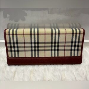 Burberry Beige and Red House Check Plaid Wallet